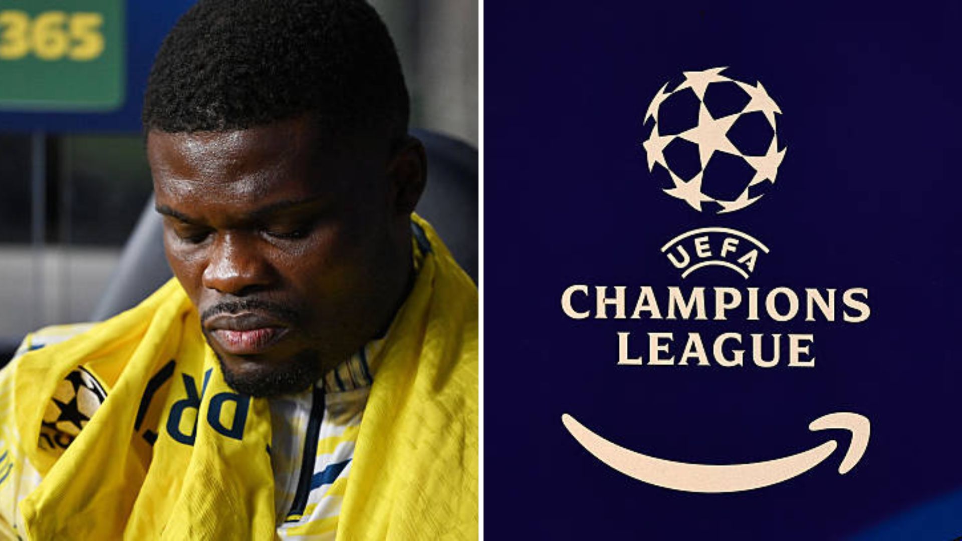 Thomas Partey and the Champions League logo.