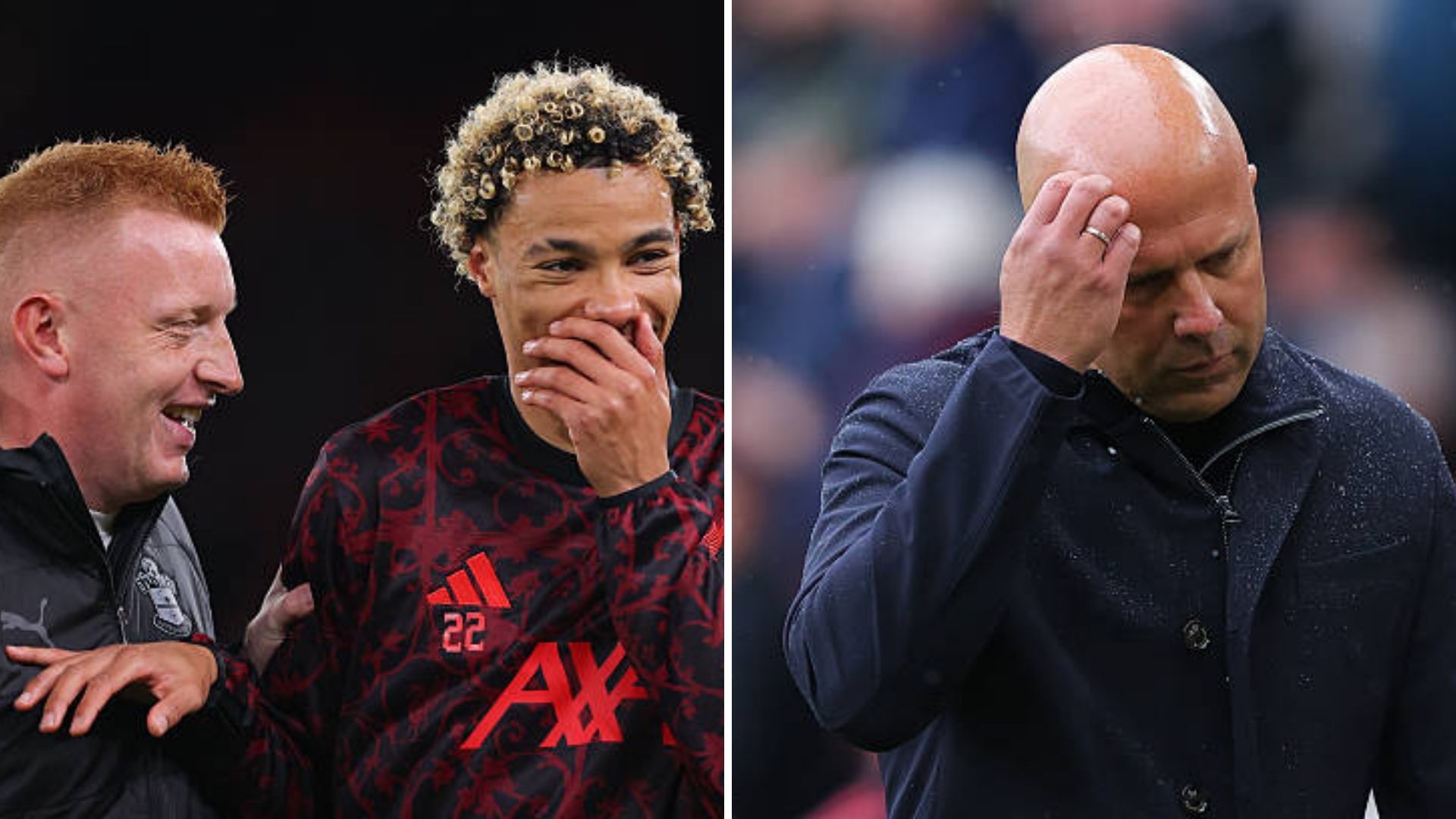 Will Still and Ekitike pre-match and Arne Slot in the other image