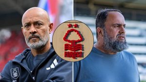 Nuno Espirito Santo, Evangelos Marinakis and the Forest crest.