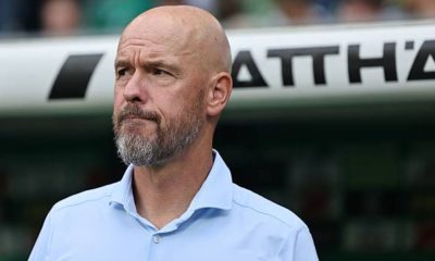 Erik ten Hag looks on as Bayer Leverkusen manager