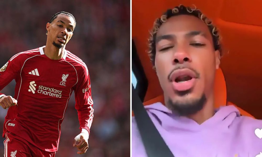 Split image of Hugo Ekitike in action for Liverpool and screengrab from his snapchat story