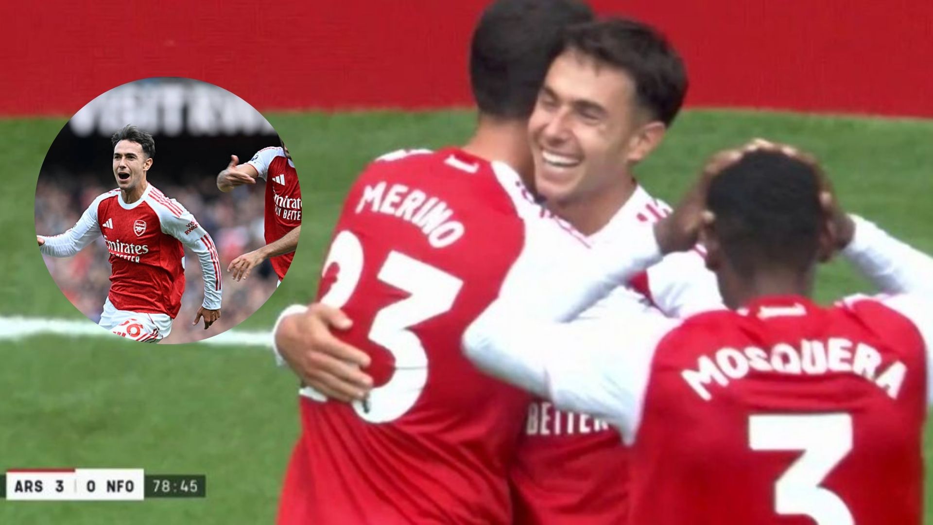 Martin Zubimendi celebrating his goal with his teammates, overlay of Zubimendi celebrating after scoring