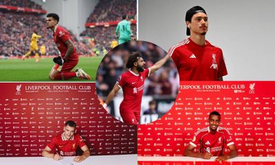 A collage of Luis Diaz, Darwin Nunez, Florian Wirtz, Alexander Isak with overlay of Mohamed Salah.