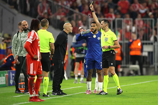 Enzo Maresca receives a yellow card